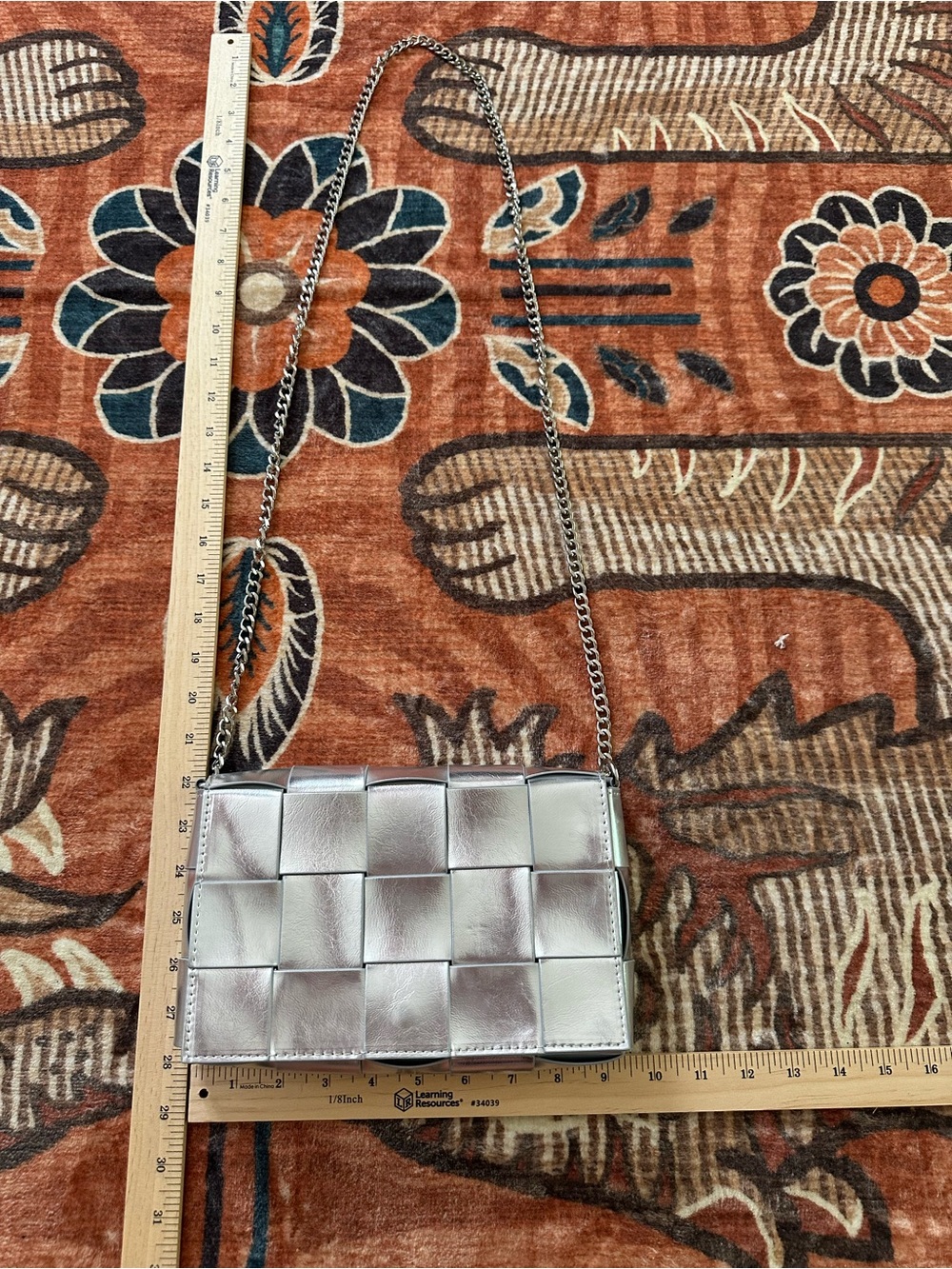 Woven Metallic Silver Leather Crossbody Bag - Picture 5 of 5